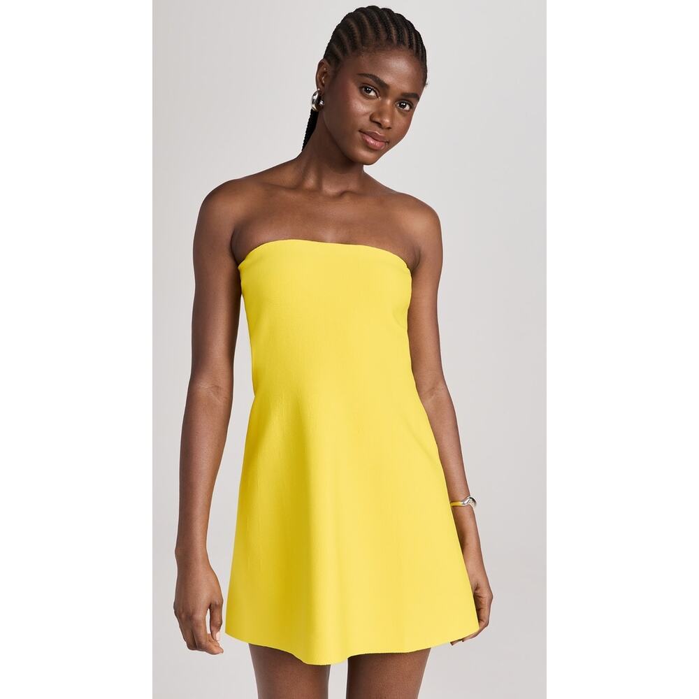 Brandon Maxwell Yellow Strapless Sundress Knit Mini Dress Bell Skirt Size L